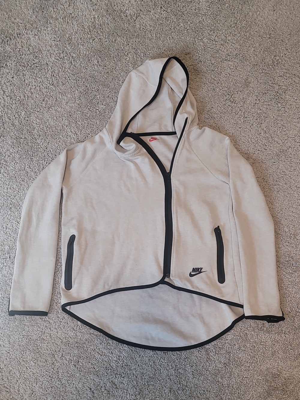 Nike Women's Light Gray Hooded Bomber Jacket with Black Trim